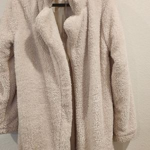 Women's Fuzzy Fleece Lapel Open Front Long Cardigan Coat Faux Fur Warm